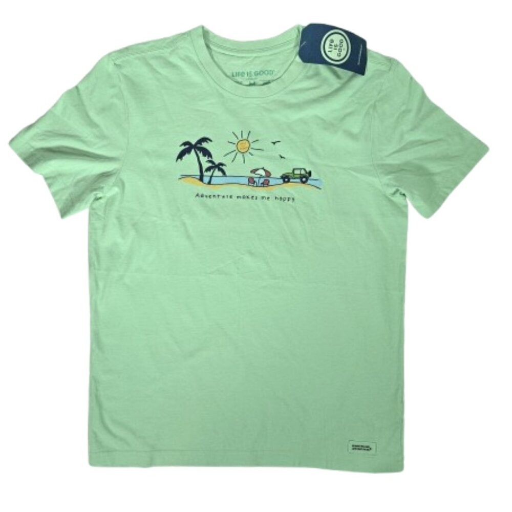 Life is Good Adventure Makes Me Happy Green T-shirt Men's Size Medium ATV Jeep